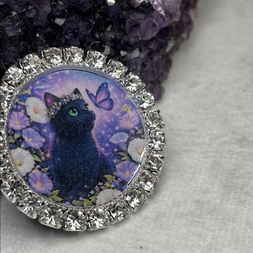 2/$20 Black Cat Crystal Brooch Or Magnet, Your Choice Artisan Designed
